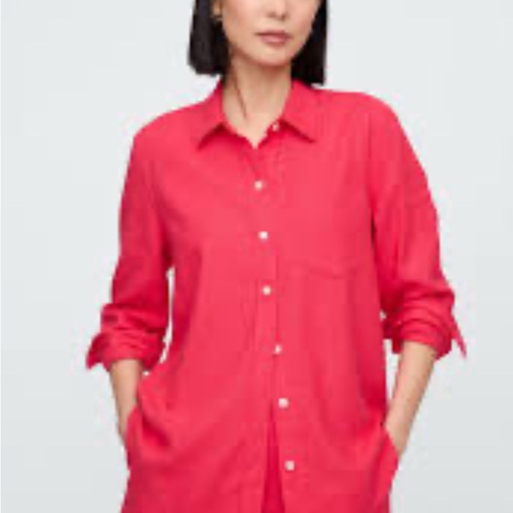 Gap Womens size M Pink Linen Cotton Button Up Shirt Long Sleeve Top